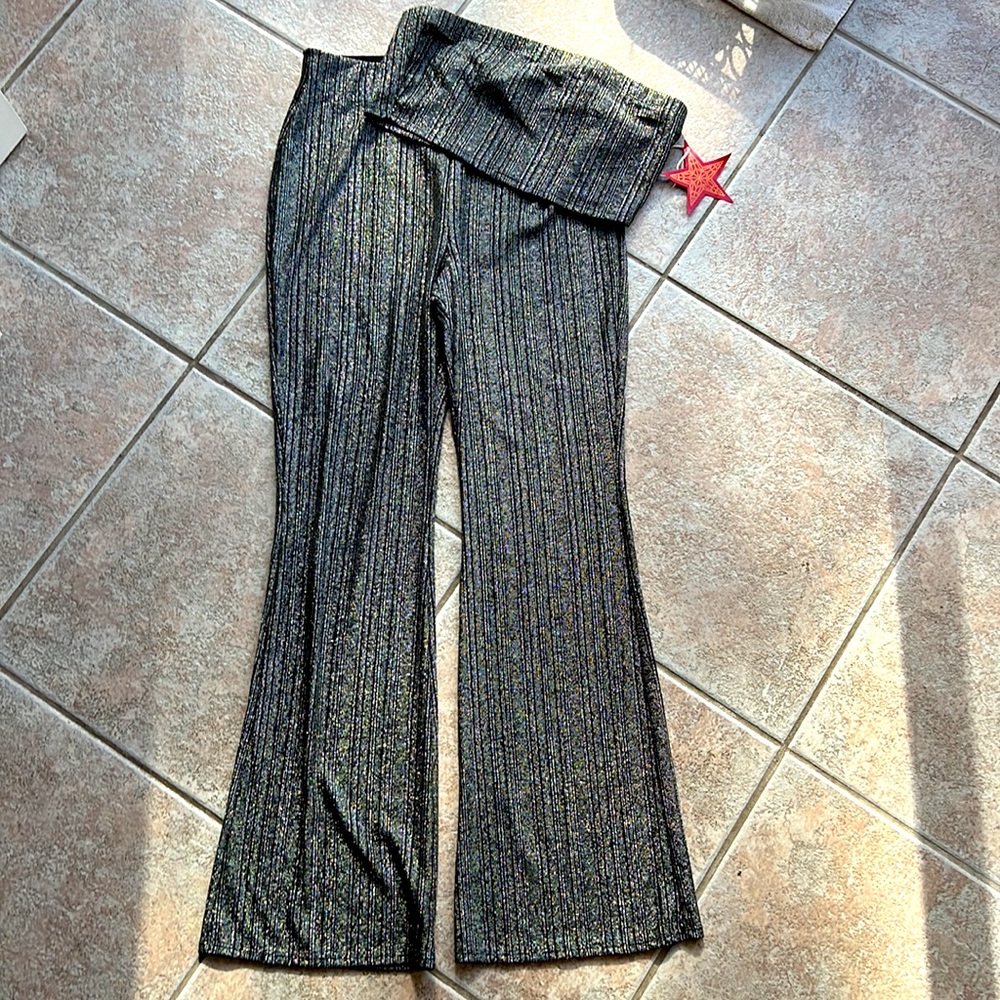 Tube Top & Pants Set. Black With Silver Metallic NWT.  Size Junior XL